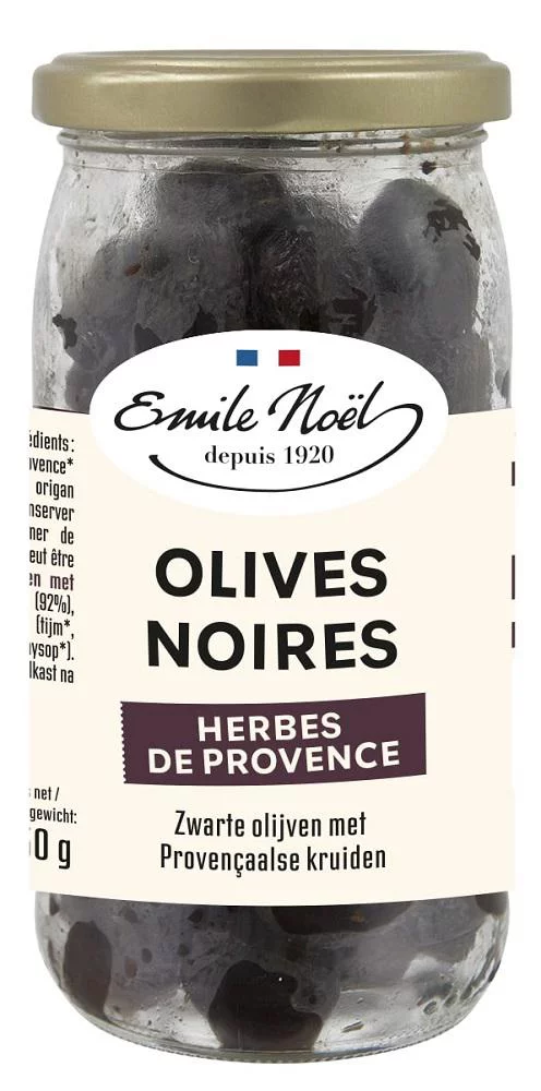 Olives noires aux herbes de Provence bio en bocal de 230 g
