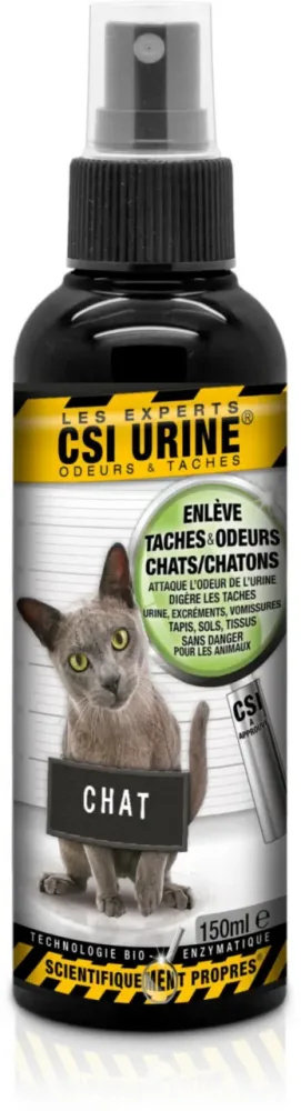Nettoyant enzymatique urine pour chaton et chat enlève taches et odeurs CSI Urine - spray de 150 ml