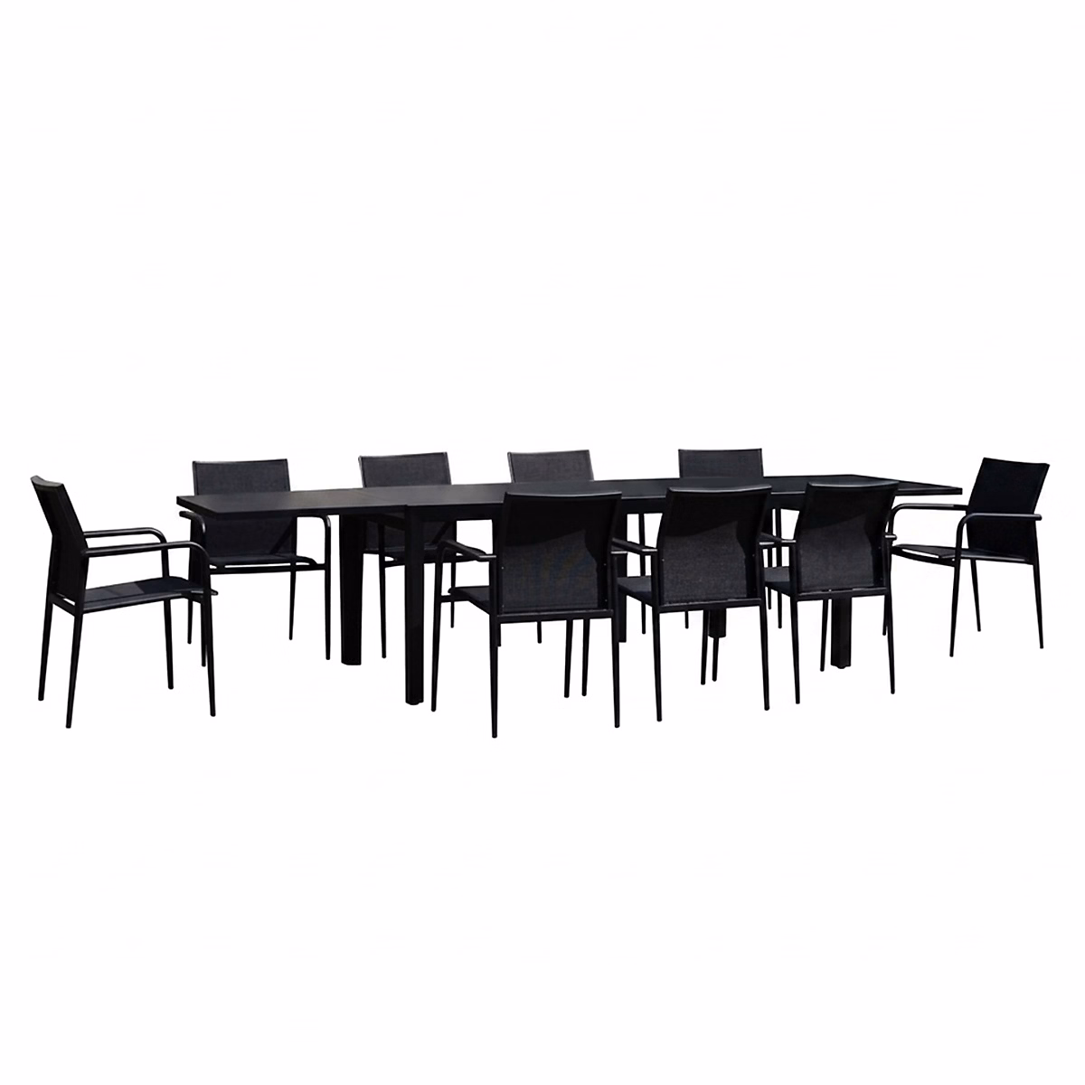 Salon et mobilier de jardin – Ensemble de jardin aluminium et verre poli noir 6/10P MODULO avec 8 fauteuils