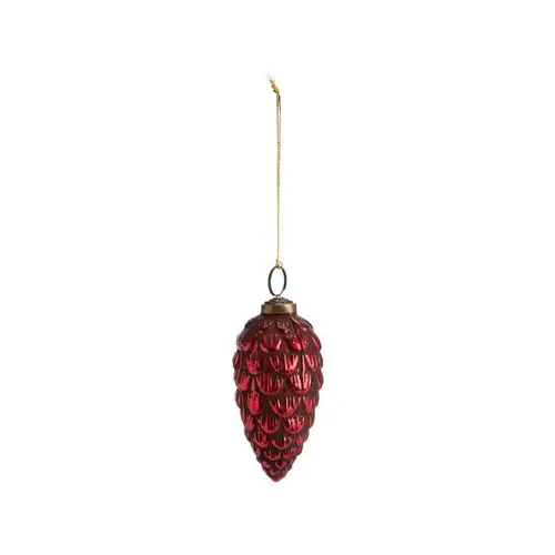 Boule conique forme pomme de pin en verre et métal rouge - 10,5 x 5 cm