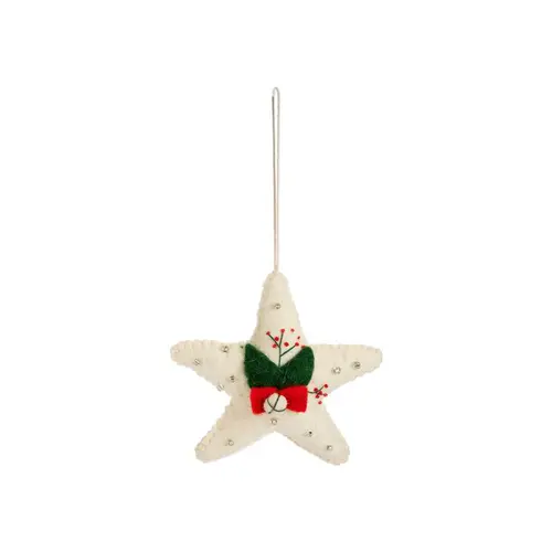 Décoration à suspendre étoile en laine feutrée blanche - 4,7 x 1,5 x 4,7 cm