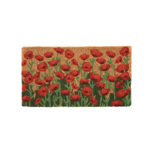 Paillasson en fibre de coco motif champs de coquelicots rouges - 72 x 40 cm