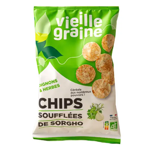 Chips soufflées de sorgho oignons et herbes bio Vieille Graine