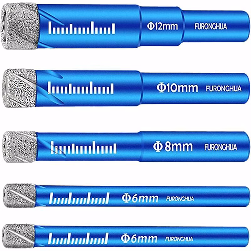 Coffret de 5 forets diamantés 6/6/8/10/12 mm pour carrelage en granit et céramique – lot de 2