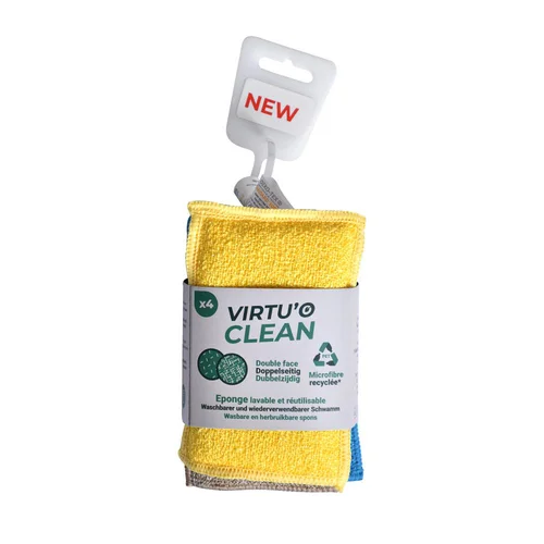 Éponges double face en microfibre recyclée coloris multicolore Liseré Vert Virtu'O Clean - x 4