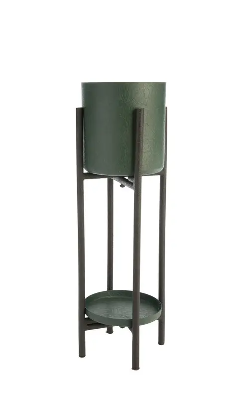 Porte plante double rond coloris vert en métal - 23 x 23 x 72 cm