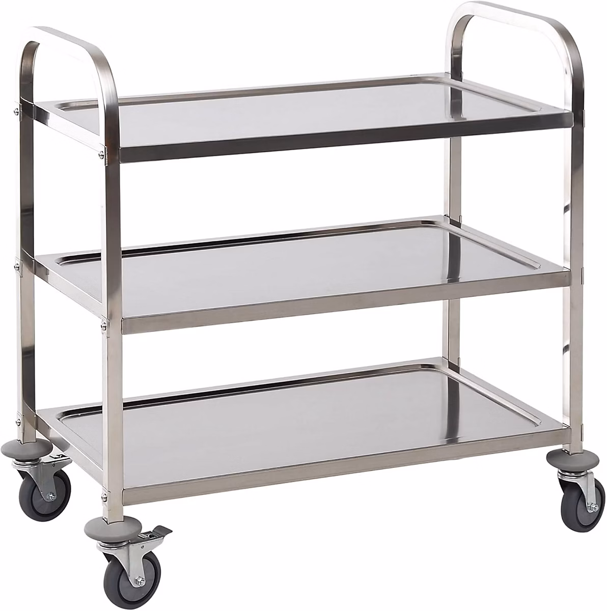 Chariot de Service Cuisine a Roulettes avec 3 Etageres en Acier Inox Chrome 85 × 45 × 90 cm