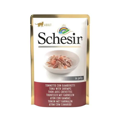 Aliment humide pour chat thon et crevettes sachet en gelée Schesir - 85 g