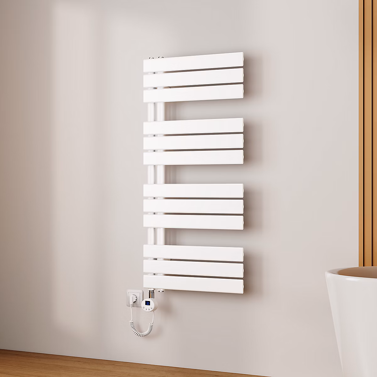EMKE Radiateur Sèche-Serviettes Électrique 1041 × 500 mm – Blanc 600W, WiFi, Modes Intelligents, Détection Fenêtre
