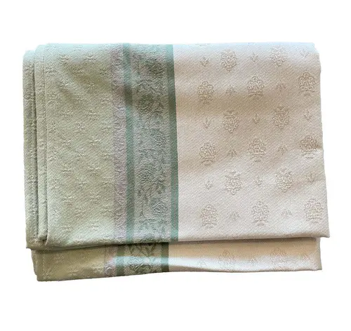 Chemin de table en coton vert sauge, beige et bleu Olea - 50 x 150 cm