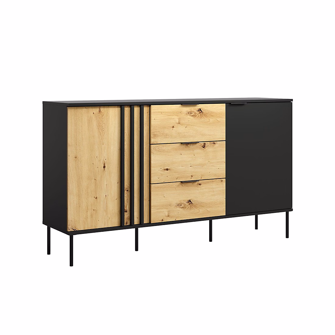 Buffet design IZO 2 portes & 3 tiroirs Noir onyx & Chene clair 165 × 92 × 40 cm