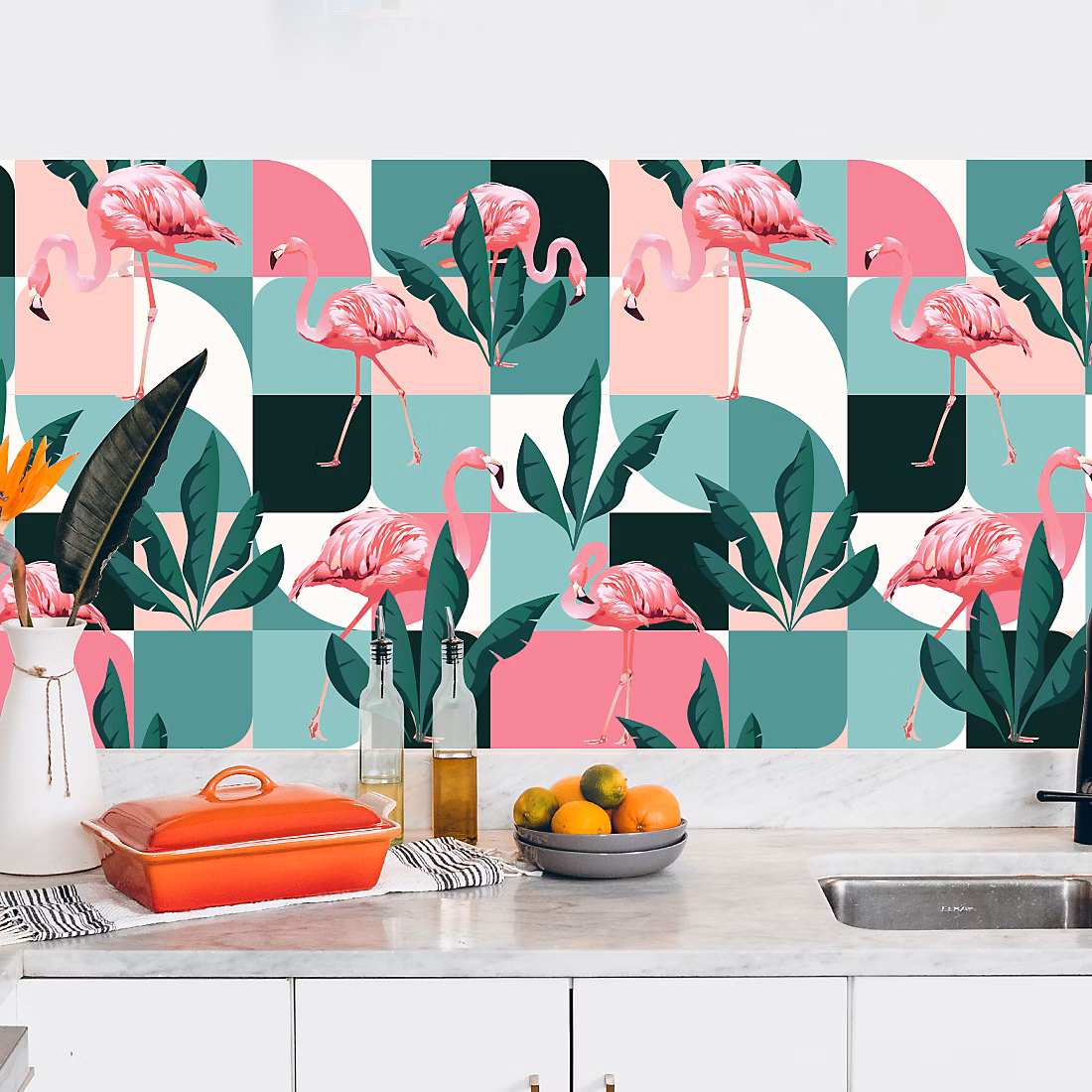 Crédence adhésive flamant rose 50 × 100 cm