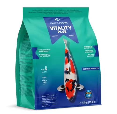 Nourriture complète et nutritive pour koïs de minimum 25 cm de long Aquatic Science Vitality Plus - Taille L sac de 9,5 kg
