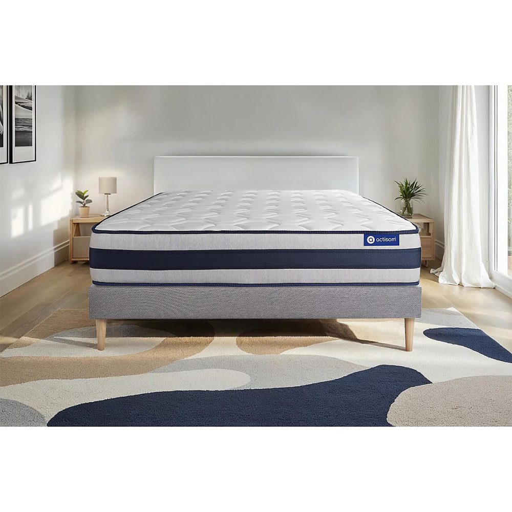 Ensemble – Matelas Latex et mémoire de forme 24cm d'épaisseur, 5 zones de confort, Confort ferme, Sommier tapissier en kit