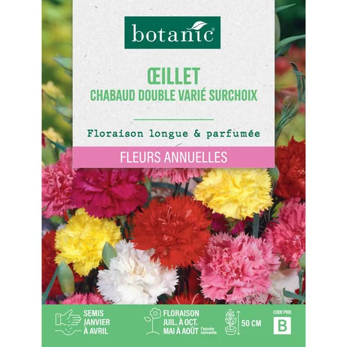 Graines de fleurs d'Œillet chabaud double varié surchoix botanic®