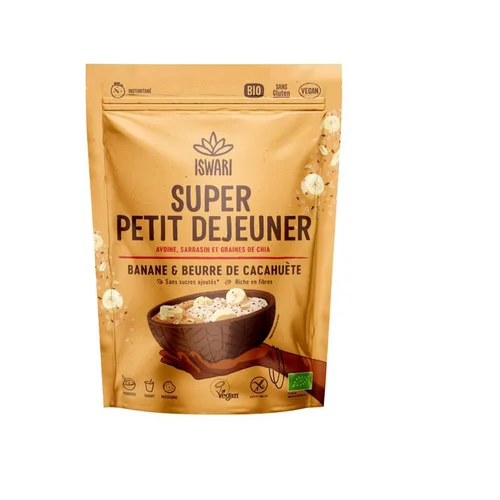 Petit-déjeuner bio banane, beurre de cacahuète Iswari - 360 g