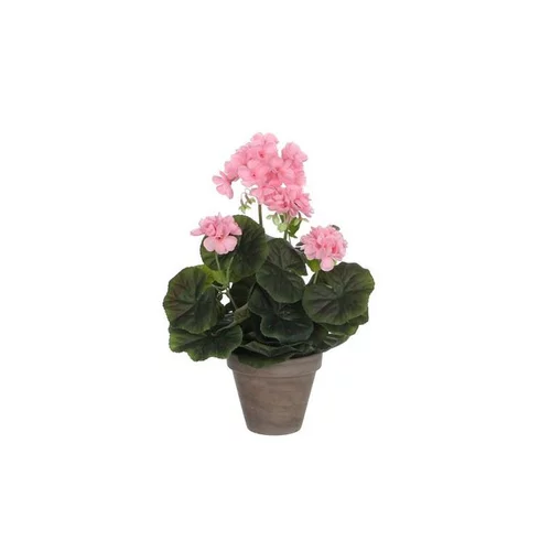 Géranium artificiel rose en pot gris - Ø 20 x H 34 cm