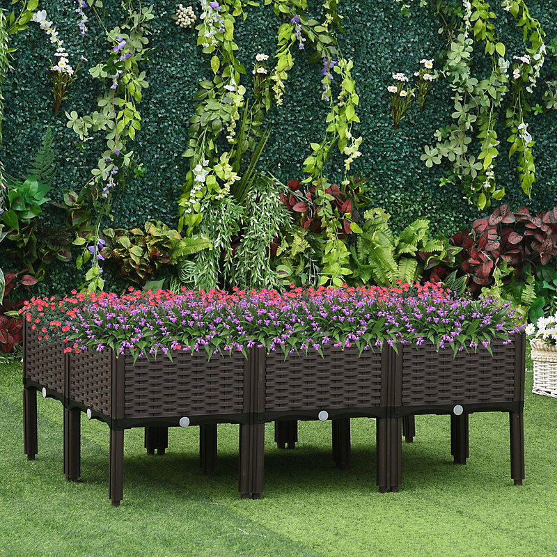 bac à fleurs 6 pièces effet rotin avec trou de drainage 40 × 40 × 44 cm marron pour jardin et balcon