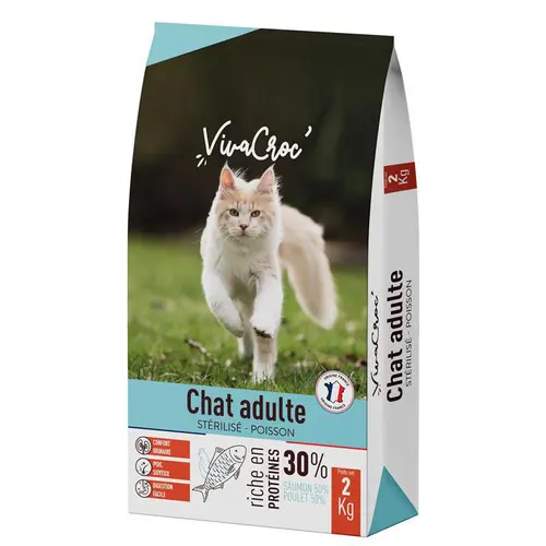 Croquettes pour chat adulte stérilisé au poisson VivaCroc – 2 kg