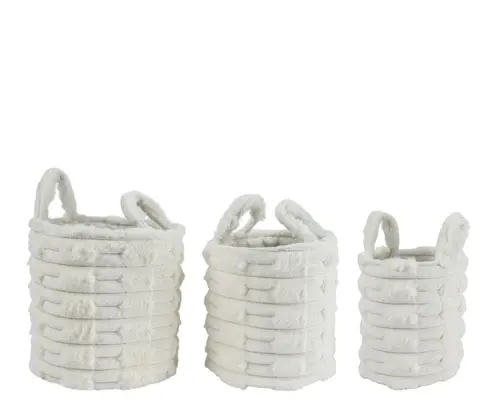 Panier rond en polyester blanc cassé avec poignées - Ø 27 x 28 cm