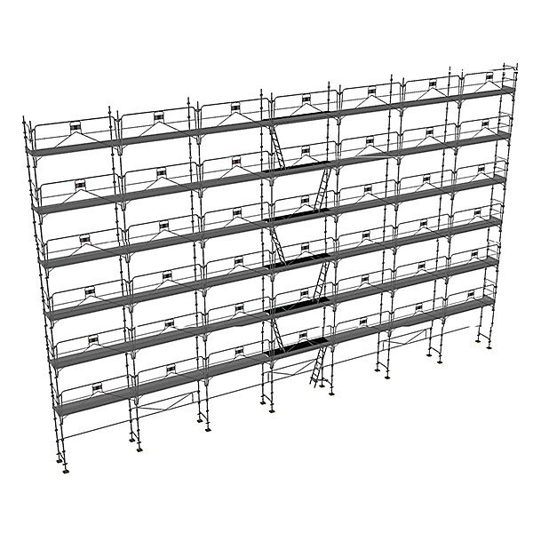 Echafaudage fixe de façade 308m² – Structure + Planchers + Plinthes + Garde-corps, DUO308GC-SPP