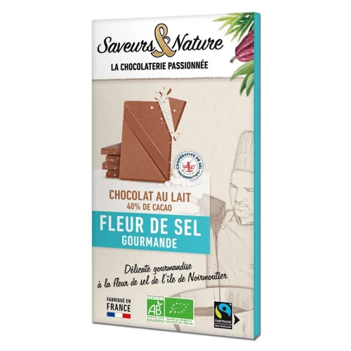 Chocolat au lait 40% fleur de sel bio Saveurs et Nature - 80 g