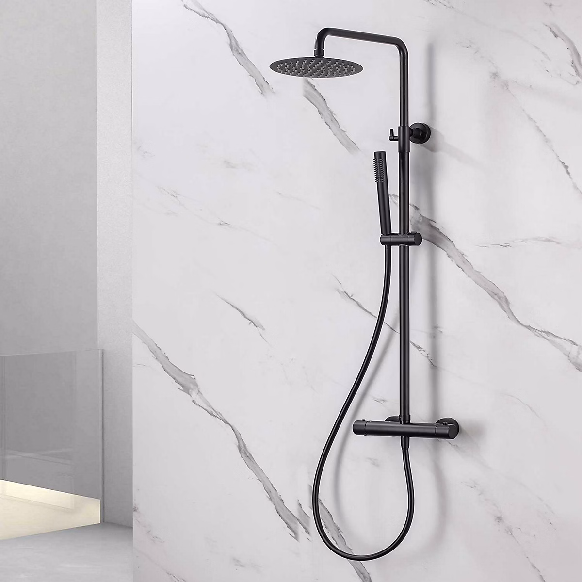 Colonne de douche thermostatique avec barre extensible SKY BATH noir mat Inox S304 série SUPREME – Réf. FIWJZXXST0453554578