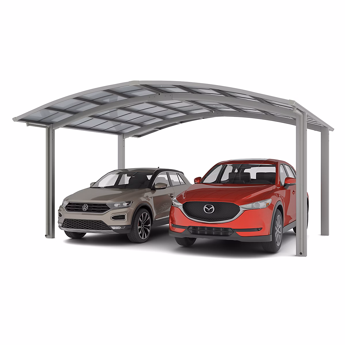 Carport double aluminium PORTOFORTE Montage M standard Type 60 (charge toiture 75kg/m²) Inox Brillant – XIMAX