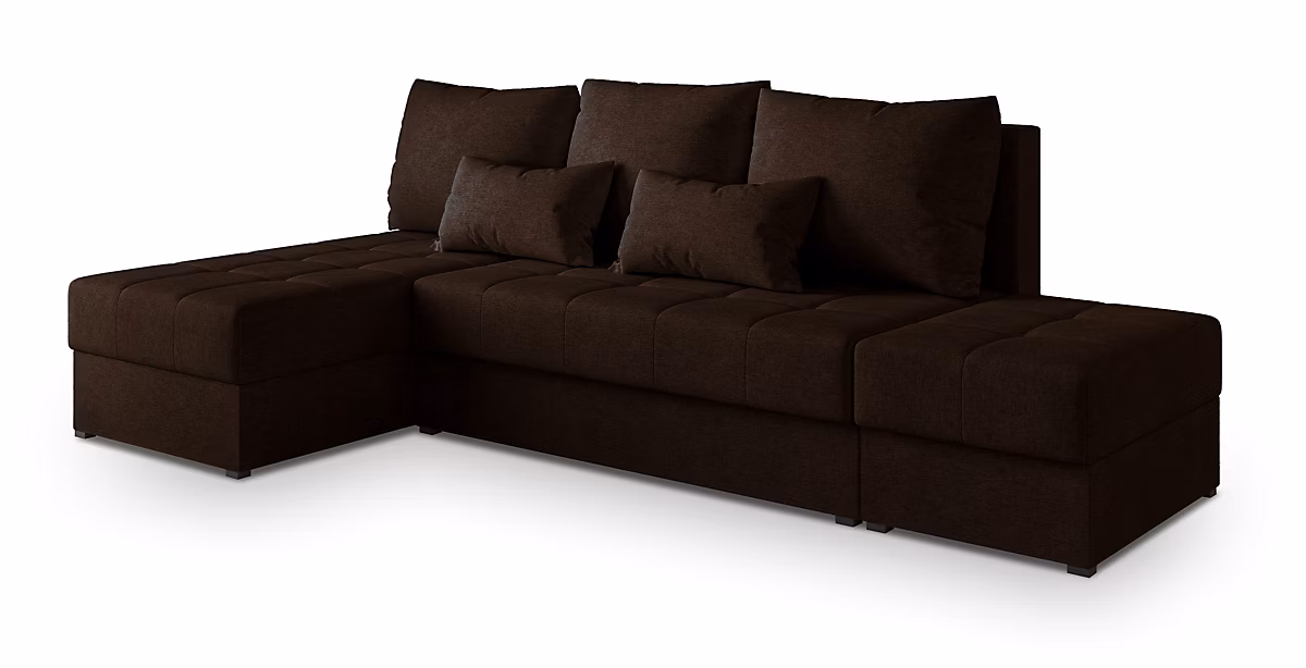 Canapé d'angle NORVI Marron en tissu texturé avec fonction de couchage | Canapé
