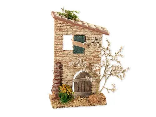 Décor de crèche de Noël façade maison avec arbre Santons Escoffier - 10,5 x 5 x 18 cm