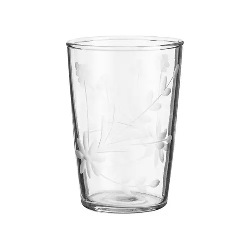 Gobelet en verre transparent à fleurs gravées - 10,5 x 7,5 cm