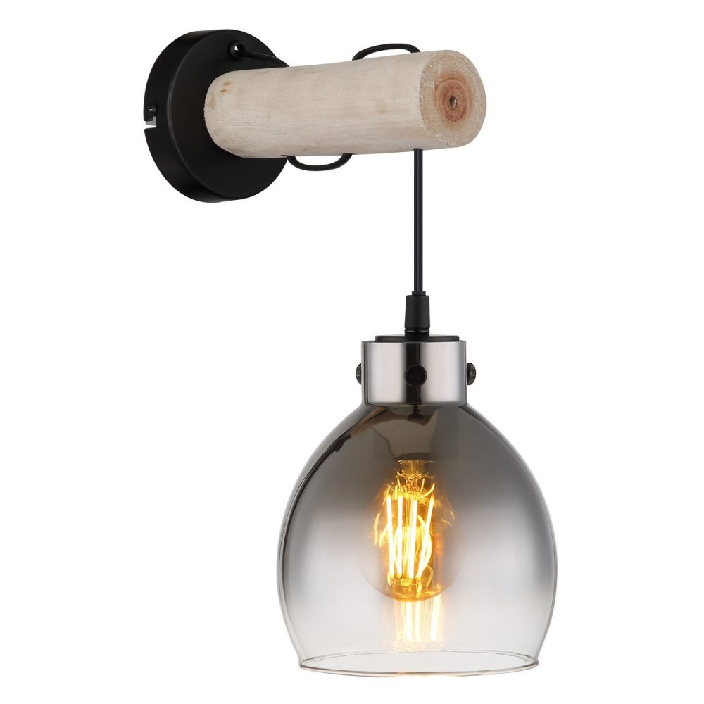 Globo Ryan Applique murale en verre fumé noir mat, 1 culot E27 – Ambiance extérieure