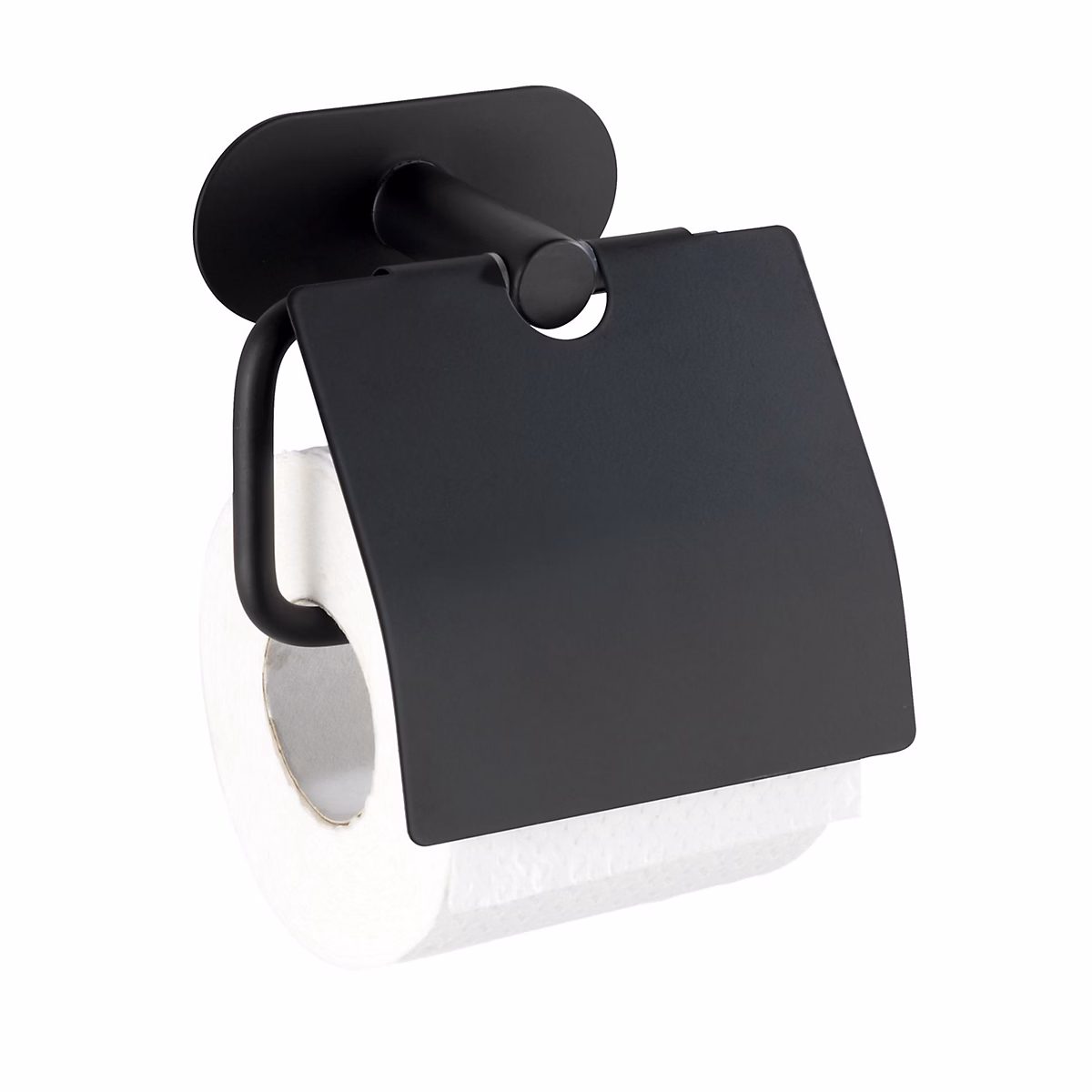 Dérouleur papier WC avec couvercle en acier inox Noir – L. 14 x l. 7 x H. 12.5 cm, OREA