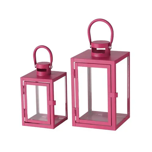 Lanterne Arana en métal rose fuchsia petit modèle - 11 x 11 x 17,5 cm