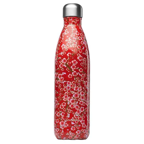 Bouteille isotherme Qwetch en inox Flowers rouge 750 ml