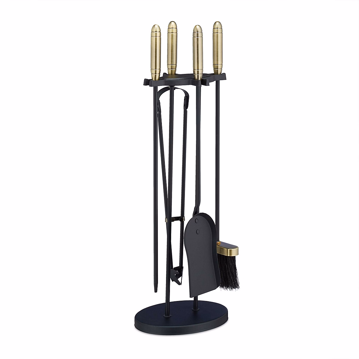 Ensemble de Cheminée 5 Pièces – Accessoires Solides en Acier Noir avec Poignées en Laiton Doré