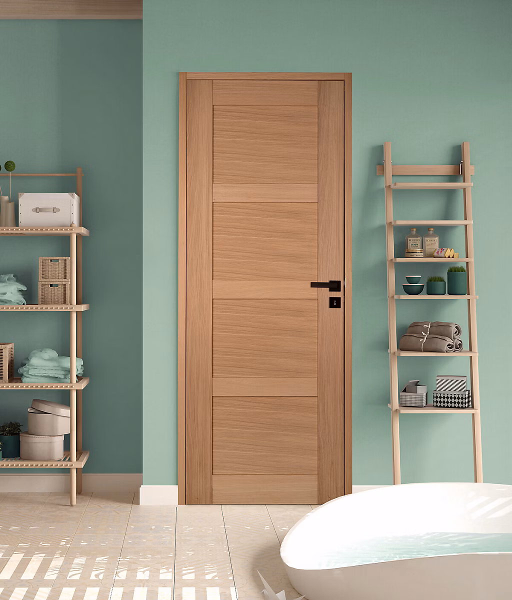 Bloc-porte (porte battante avec encadrement) – Bloc porte 4 Panneaux CETUS bois chêne européen 2040 x 830 Droite