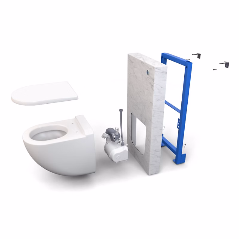 Ensemble bâti – support+habillage couleur marbre blanc +Sanibroyeur+cuvette+abattant WATERMATIC W40 Silence PMR norme handicapés