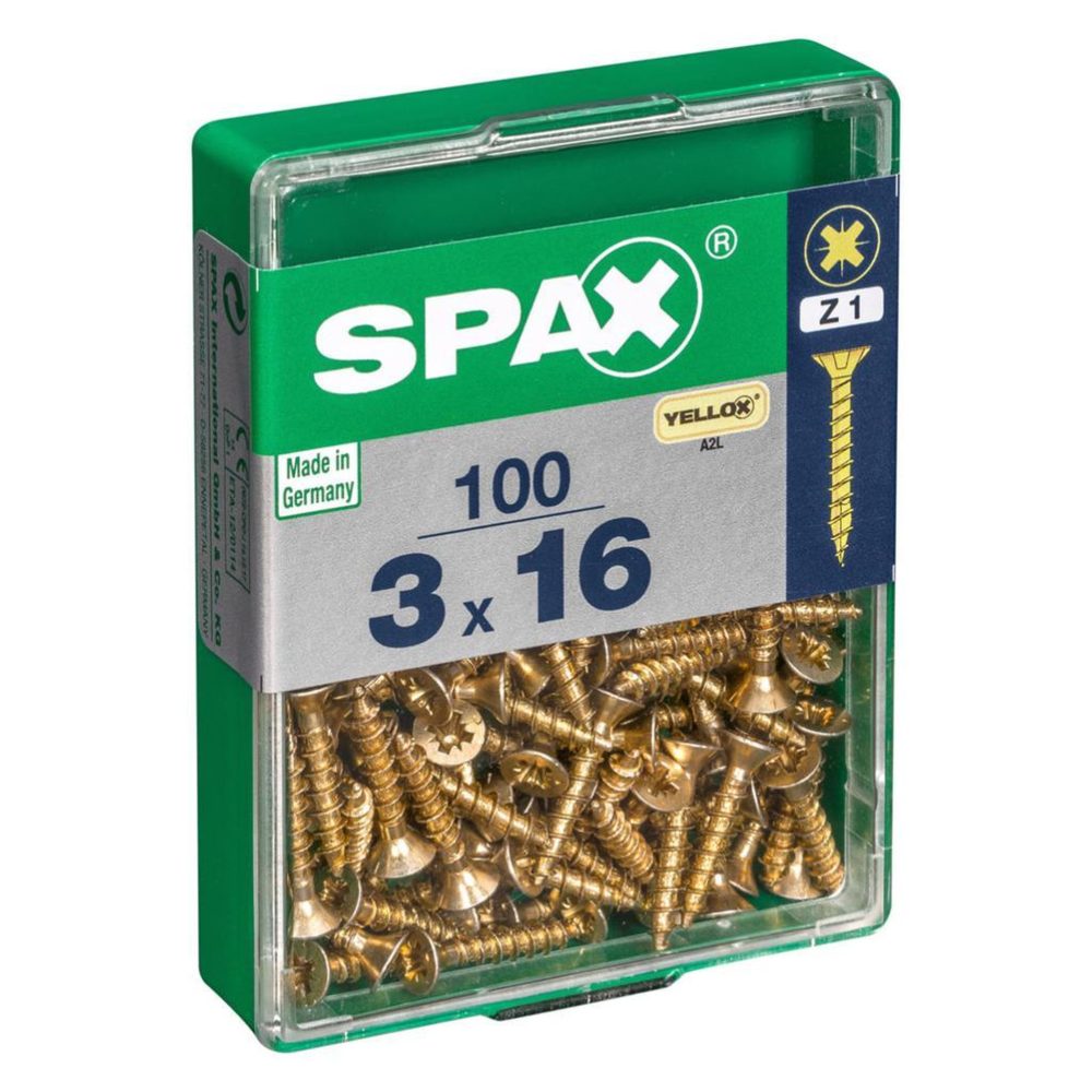 CENTRALE BRICO Lot de 100 vis acier tête fraisée pozidriv SPAX, Diam.3 mm x L.16 mm – Matériel de jardin