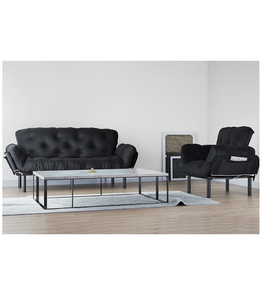 Ensemble canapé 3 places convertible et fauteuil convertible NITTA en plusieurs couleurs – Noir