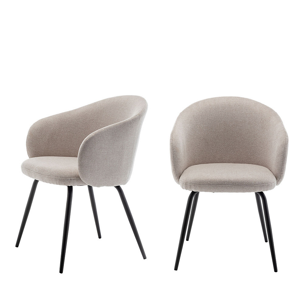 Calabra | fauteuils de table en tissu et métal – Beige – lot de 2