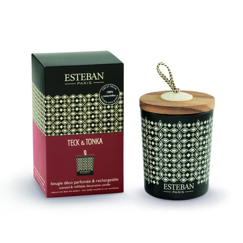 Bougie déco parfumée et rechargeable Teck et Tonka Esteban - 180 g