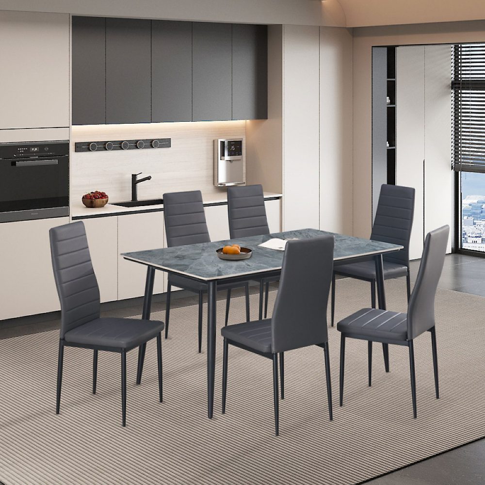 Ensemble table et chaise – Ensemble table à manger 140cm avec 6 chaises grises OSKAR