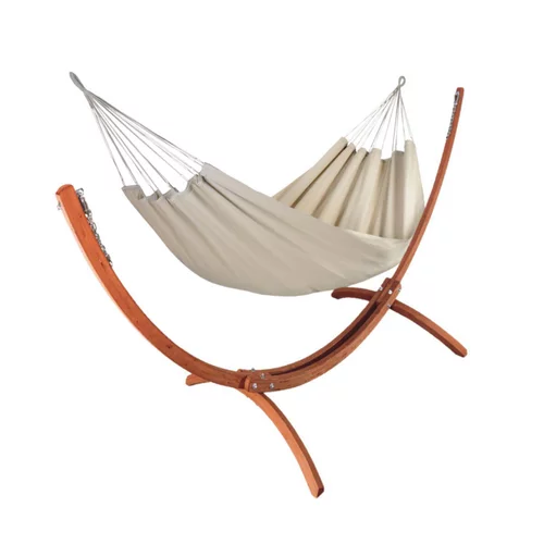 Set support et hamac Weekend coloris taupe en bois et polypropylène Jobek Hamacs - 350 x 125 x 136,5 cm