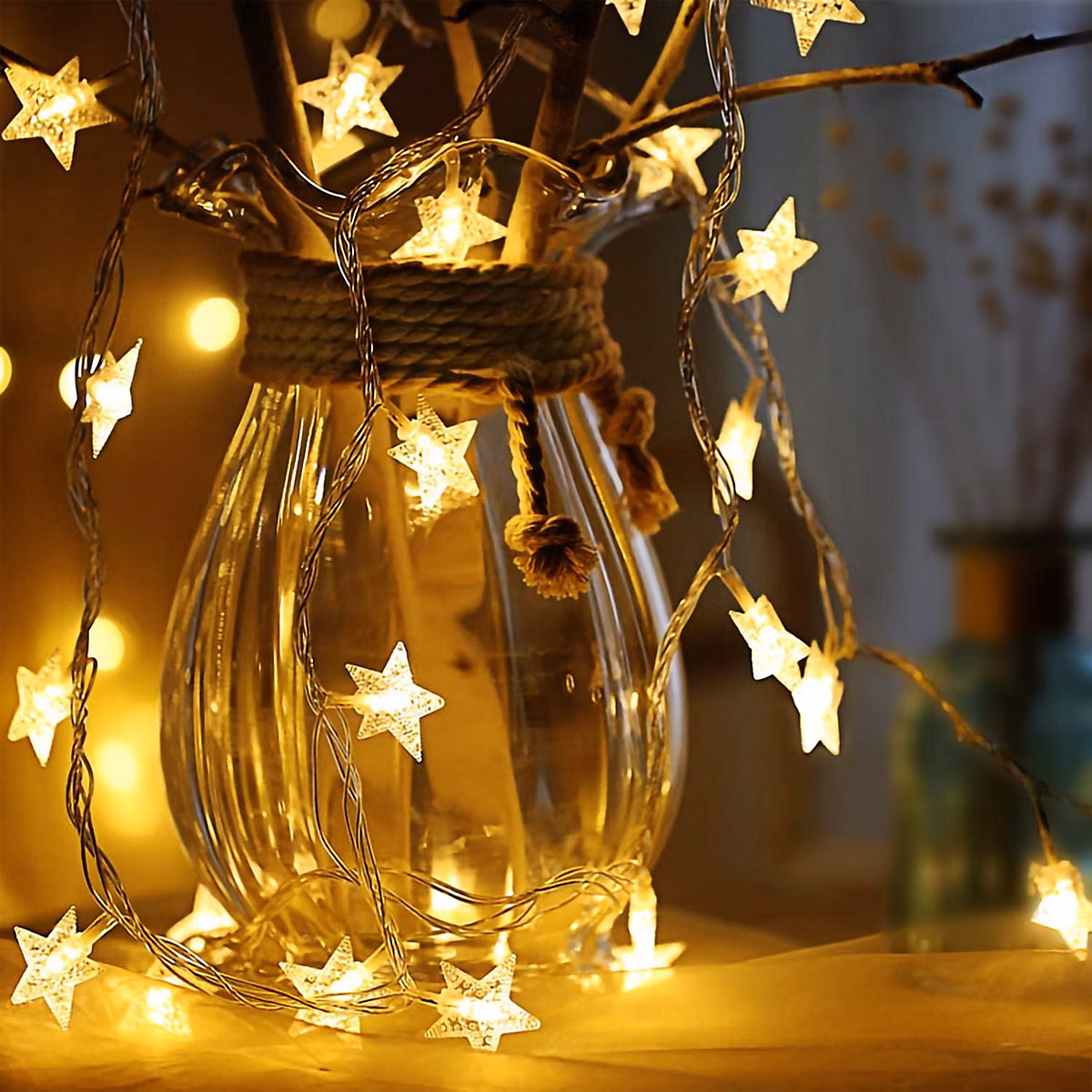 BASHLWUA Guirlande lumineuse Starlight – 6 m, 40 LED alimentées par batterie, couleur unique, double mode et décoration scintillant