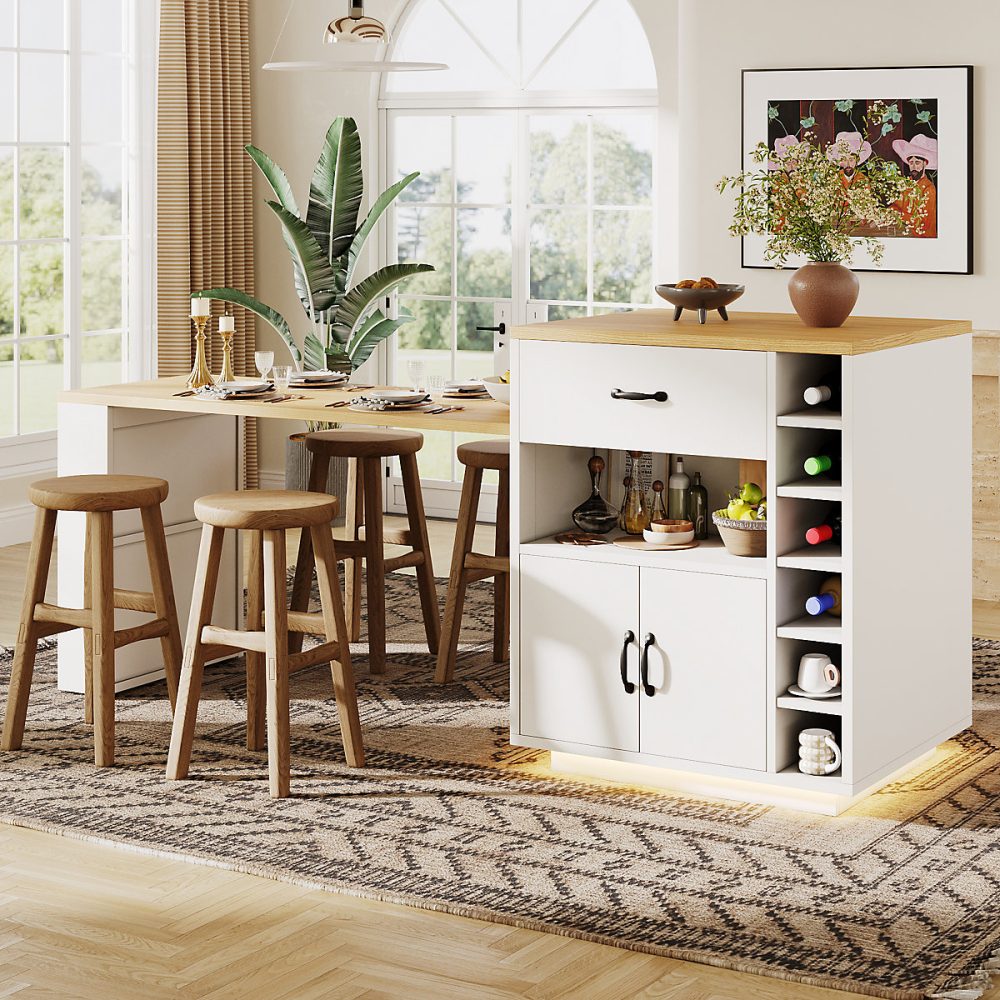 Îlot de cuisine 80 cm blanc en MDF avec table extensible et rangements – Réf. JJVPBNJRP0370304956