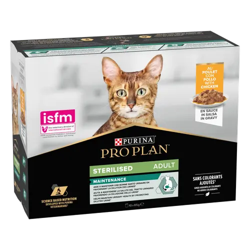 Pack de sachets au poulet pour chat stérilisé Purina Pro Plan – 10 x 85 gr