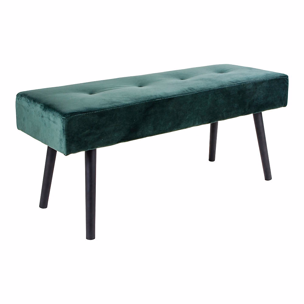Banc Skiby en Velours Vert Foncé avec Pieds Noirs – 100 × 35 × 44 cm | Élégance et Confort