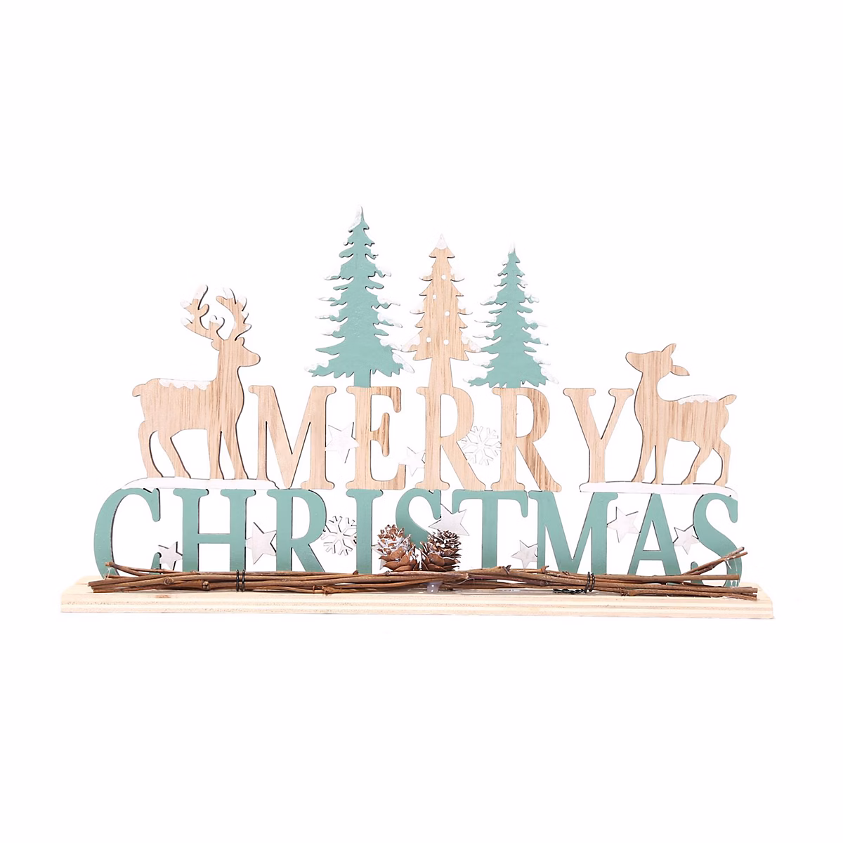 Décoration de Noël message à poser en bois Beige | L. 35 x l. 5 x H. 17 cm – XMAS DECO