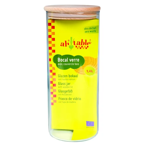 Bocal coloris transparent couvercle en bois Ah Table - 1,4 L